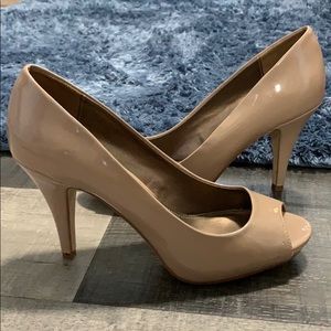 Nude open toe heels